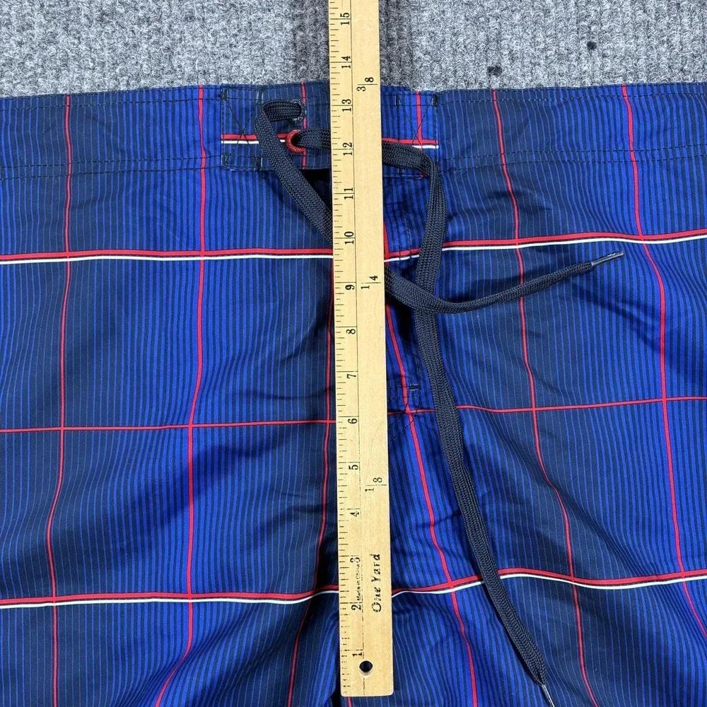 Op Board Shorts Mens 3XL Blue Plaid Swim Trunks Mesh Lined Drawstring Pockets